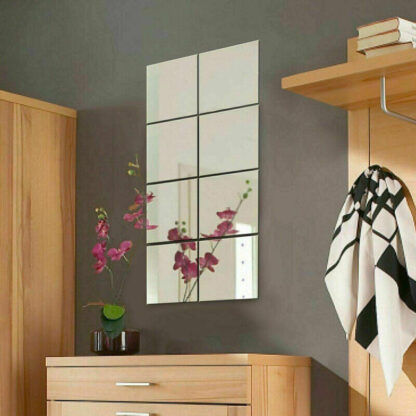 40X Glass Mirror Tiles Wall Sticker Square Self Adhesive Stick On Home Set DIY S - Image 6