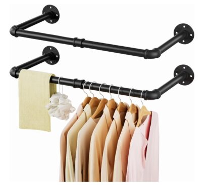 Tienily Industrial Pipe Clothes Rack, Metal Hanging Rails For Clothes, 80cm Clothes Rail Wall Mounted For Bedroom Storage - Image 8