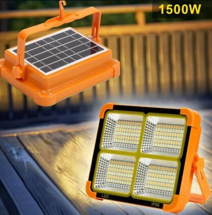 1500W LED Work Light Solar Powered Cordless Portable Camping Outdoor Light USB - Image 2