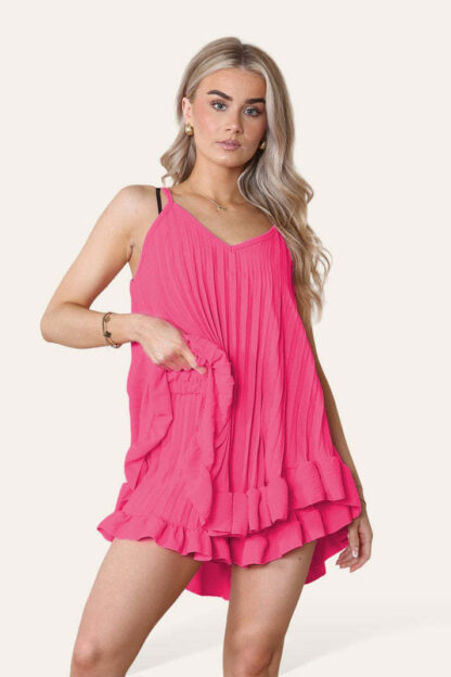 Cami Pleated Frill Hem Top & Matching Frill Shorts Co-Ord Set - Image 6