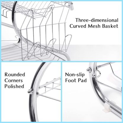 2 Tier Dish Drainer Rack With Drip Tray Kitchen Drying Rack Bowl Plate Holder UK - Image 3