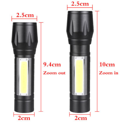 Mini Flashlight LED COB Torch Rechargeable High Lumens Zoomable Adjustable Focus Camping Light 3 Modes For Outdoor Waterproof - Image 2