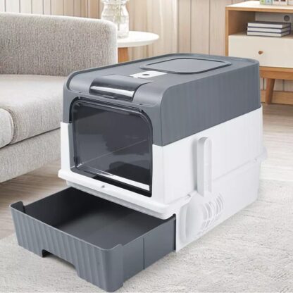 Grey Large Cat Litter Box Cat Pan Drawer Anti-Splashing Cat Potty Tray Cleaning - Image 10