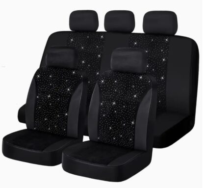 Five-seater Black Rhinestone Car Seat Cover - Image 5
