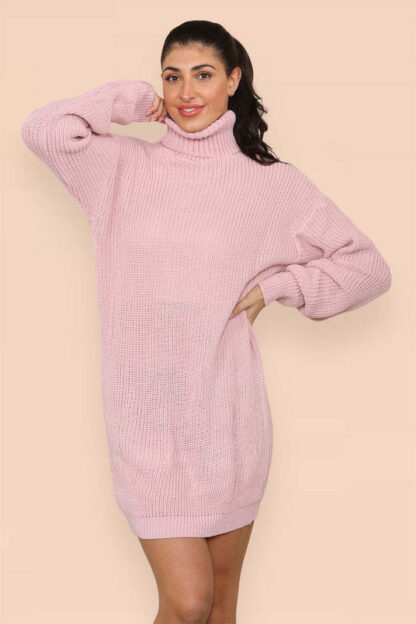 Polo Roll Neck Over Sized Ribbed Knitted Florescent Chunky Sweater Jumper Dress - Image 7