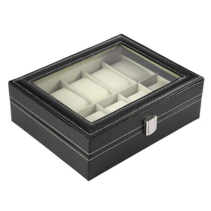 Watch Display Grid Box Lockable Case Faux Leather Jewellry Storage Organiser - Image 8