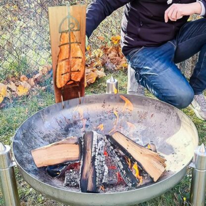 Flame Salmon Board 50x15x2cm Durable Wood Board With Stainless Steel Bracket - Image 6