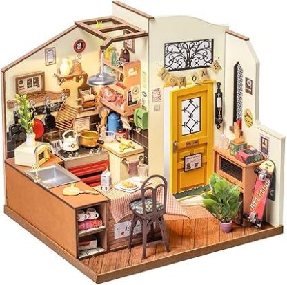 ROBOTIME Rolife Happy Kitchen Dollhouse Minature House DIY Wooden Puzzle With LED Light DG159 - Image 2