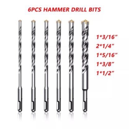 6PCS Hammer Drill Bits SDS  Plus Set Concrete Masonry Granite Fit - Image 8