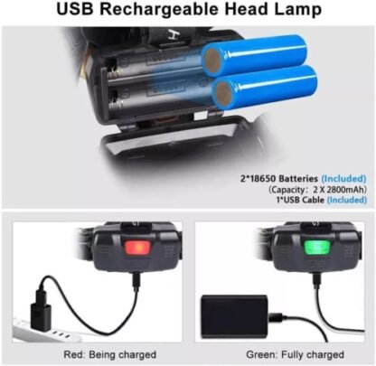 T6 Headlamp Rechargeable 350000LM LED Zoom Headlight Head Torch USB Line UK - Image 3