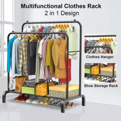 Heavy Duty Double Clothes Rail Hanging Rack Garment Display Stand Shoes Storage - Image 4