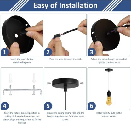 Light Pendant Fitting Ceiling Rose E27 Suspension Set Black Light Base UK - Image 7