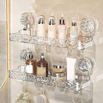 Clear Shower Caddy Suction Cup No-Drilling Removable Bathroom Wall Shelf Basket - Image 5