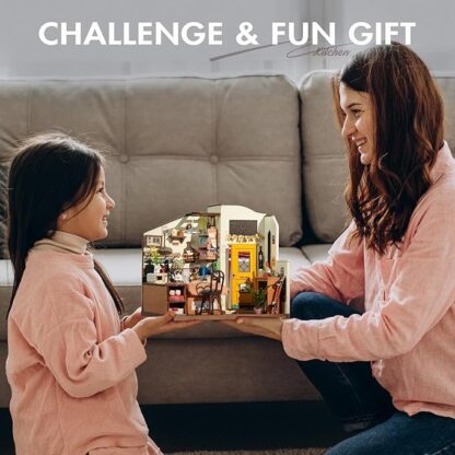 ROBOTIME Rolife Happy Kitchen Dollhouse Minature House DIY Wooden Puzzle With LED Light DG159 - Image 10