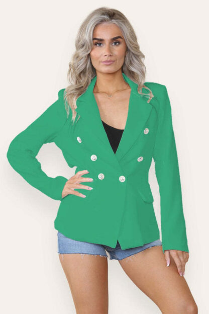 Fitted Linned Double Gold Button Collared Blazer Jacket - Image 7
