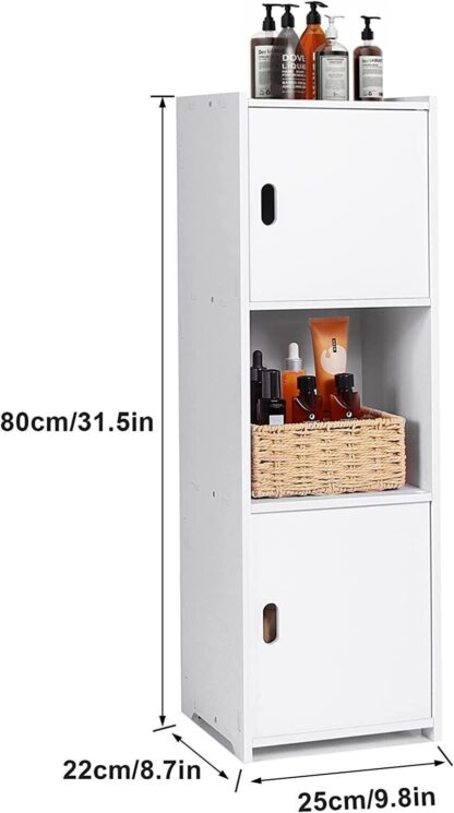 Waterproof Bathroom Storage Cabinet Free Standing Cabinet Organizer Unit White - Image 3