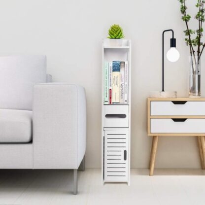 4 Tiers Modern Bathroom Furniture Cabinet Wood Slim Shelf Cupboard Storage Unit. - Image 7