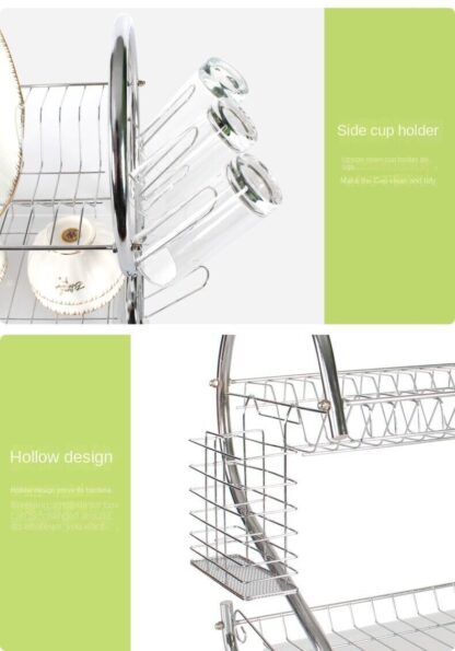 2 Tier Dish Drainer Rack With Drip Tray Kitchen Drying Rack Bowl Plate Holder UK - Image 8