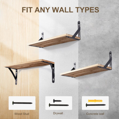 2x Wooden Floating Shelves Wall Mounted Display Storage Hold Rustic Industrial - Image 5