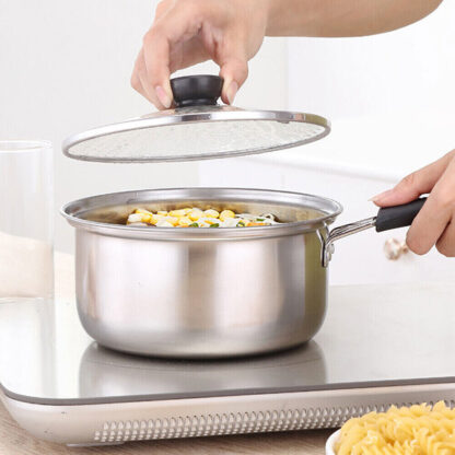 Set Of 3 Induction Non Stick Stainless Steel Cookware Kitchen Glass Lids Pot Pan - Image 3