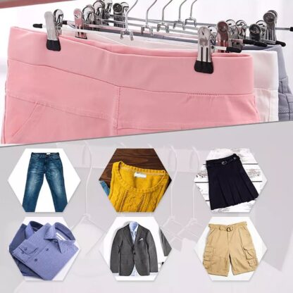 10PCS Strong Metal Clips Hangers Chrome Clothes Coat Trouser Skirt Rack UK - Image 2
