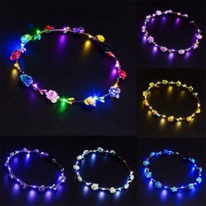 10 20 X LED Light Up Flower Floral Hairband Headband Crown Garland Xmas Wedding - Image 10