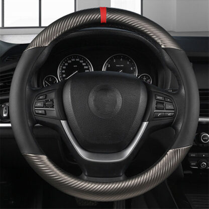 Carbon Fiber Perforated Leather Car Steering Wheel Cover 38cm Universal Interior - Image 9