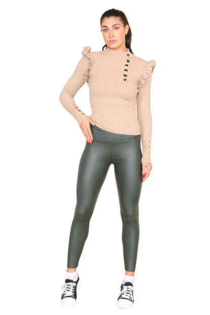PU Fleece Line High Waisted Wet Look Faux Leather Legging - Image 2
