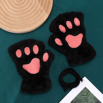 Women Plush Cat Paw Claw Gloves Warm Bear Paw Fingerless Mittens Winter Gloves - Image 6