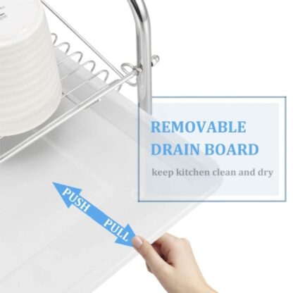 2 Tier Dish Drainer Rack With Drip Tray Kitchen Drying Rack Bowl Plate Holder UK - Image 4