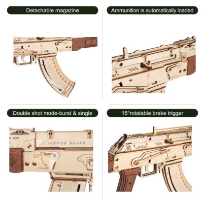 Rokr Automatic Rifle AK-47 Gift For Boys Wooden Puzzle Gun Double Firing Model - Image 3