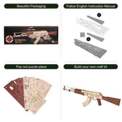 Rokr Automatic Rifle AK-47 Gift For Boys Wooden Puzzle Gun Double Firing Model - Image 4