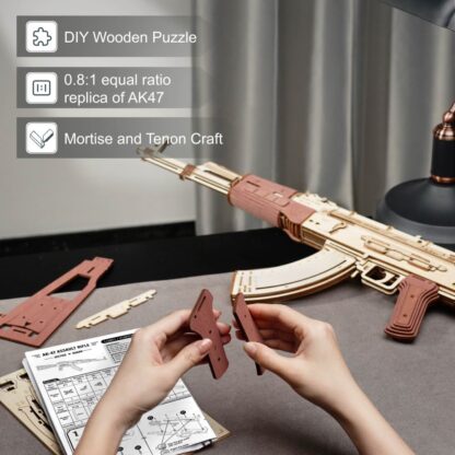 Rokr Automatic Rifle AK-47 Gift For Boys Wooden Puzzle Gun Double Firing Model - Image 5