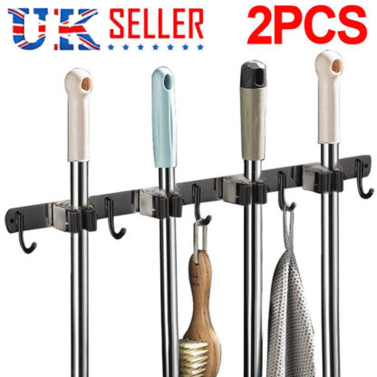 2PCS Wall Mounted Mop Brush Broom Organizer Hanger Holder Storage Rack Tool UK - Image 2