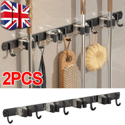 2PCS Wall Mounted Mop Brush Broom Organizer Hanger Holder Storage Rack Tool UK - Image 6