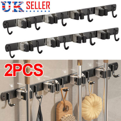 2PCS Wall Mounted Mop Brush Broom Organizer Hanger Holder Storage Rack Tool UK - Image 7
