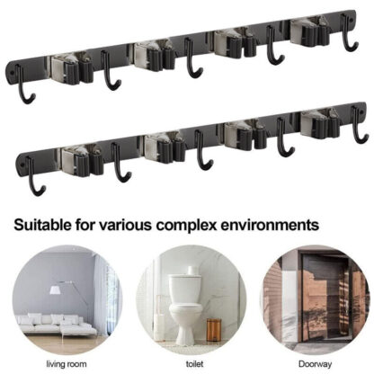 2PCS Wall Mounted Mop Brush Broom Organizer Hanger Holder Storage Rack Tool UK - Image 8