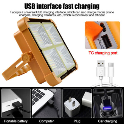 1500W LED Work Light Solar Powered Cordless Portable Camping Outdoor Light USB - Image 5