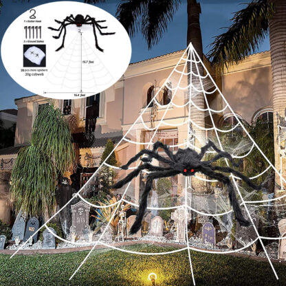 Giant Spider Web Halloween Decoration 5m With 20pcs Spiders And Large Spider - Image 9