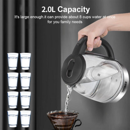 2L Electric Kettle Glass 360 Blue LED Illuminated Portable Jug Protection 1800W - Image 6