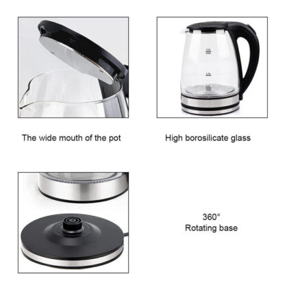2L Electric Kettle Glass 360 Blue LED Illuminated Portable Jug Protection 1800W - Image 7