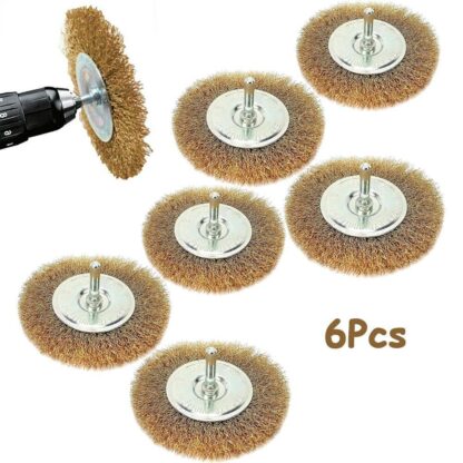6Pcs 4 Flat Wire Wheel Drill Rotary Brush Paint Rust Removal 1-4 Shank UK