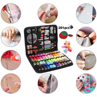 201X Large Portable Sewing Kit Home Travel Case Needles Thread Scissors Set Box - Image 7