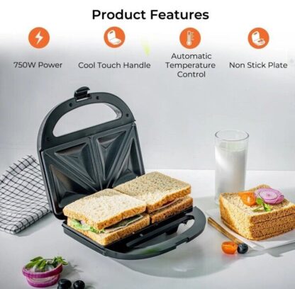 Geepas 750W Toastie Maker 2 Slice Sandwich Toaster Machine Non-Stick Easy Clean - Image 3