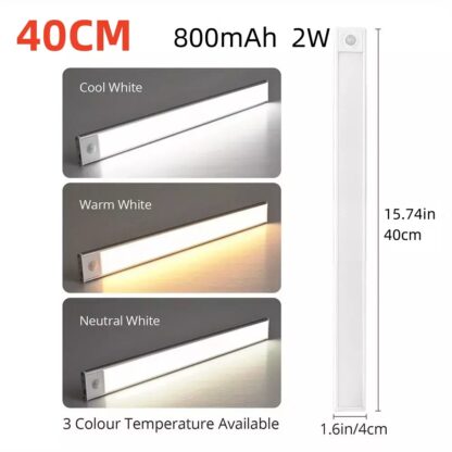 40-60-80cm LED PIR Motion Sensor Strip Light USB Rechargeable Cabinet Closet Lamp - Image 2