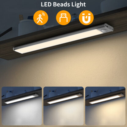 40-60-80cm LED PIR Motion Sensor Strip Light USB Rechargeable Cabinet Closet Lamp - Image 6