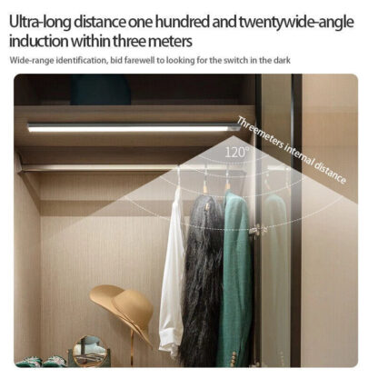 40-60-80cm LED PIR Motion Sensor Strip Light USB Rechargeable Cabinet Closet Lamp - Image 7