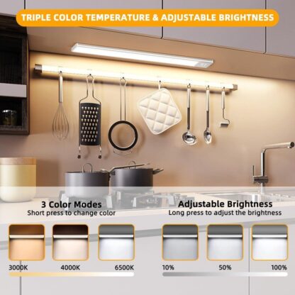 40-60-80cm LED PIR Motion Sensor Strip Light USB Rechargeable Cabinet Closet Lamp - Image 8