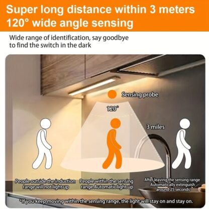 40-60-80cm LED PIR Motion Sensor Strip Light USB Rechargeable Cabinet Closet Lamp - Image 9