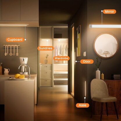 40-60-80cm LED PIR Motion Sensor Strip Light USB Rechargeable Cabinet Closet Lamp - Image 10